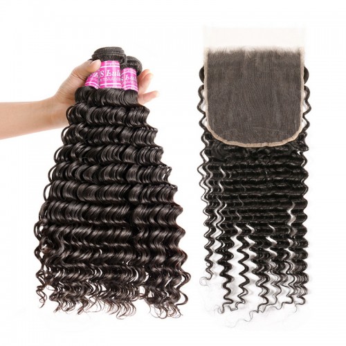 Virgin Deep Wave Hair Bundles With 6x6 Transparent/HD Lace Closure | Human Hair Wig | Lace Front